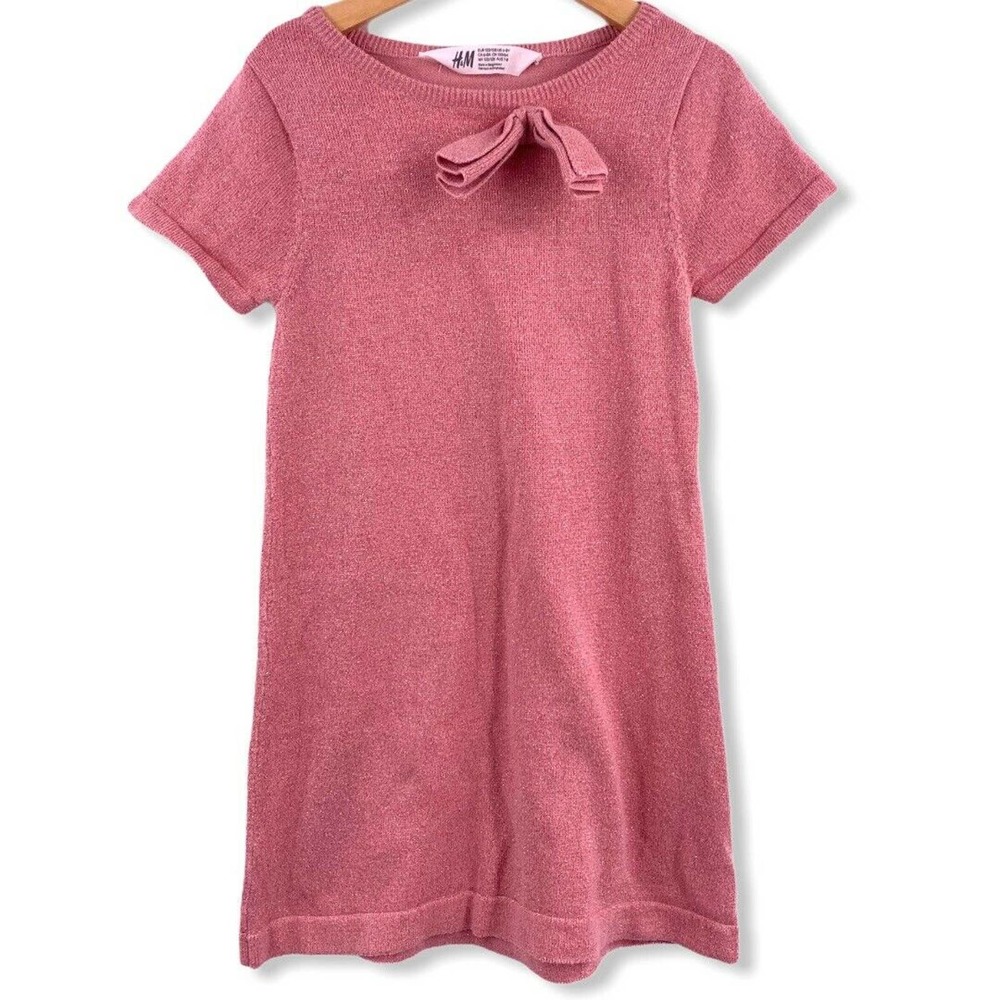 H&M Pink Sparkly Short Sleeve Sweater Dress‎ 6-8 Y